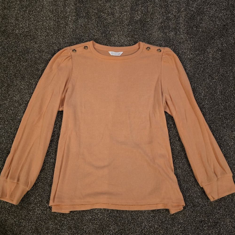 LC Lauren Conrad Peach Long Sleeve Ribbed Top with Shoulder Buttons